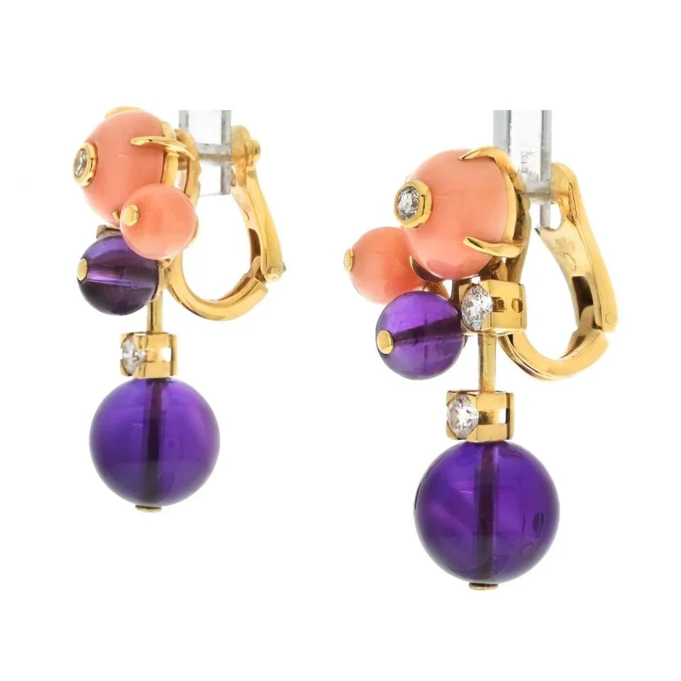 Carthttier Delices de goa 18K Yellow Gold Delices De Goa Diamond, Coral And Amethyst Earrings