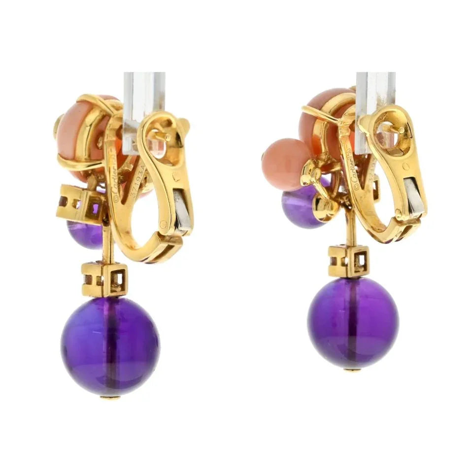Carthttier Delices de goa 18K Yellow Gold Delices De Goa Diamond, Coral And Amethyst Earrings