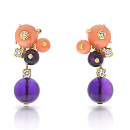 Carthttier Delices de goa 18K Yellow Gold Delices De Goa Diamond, Coral And Amethyst Earrings