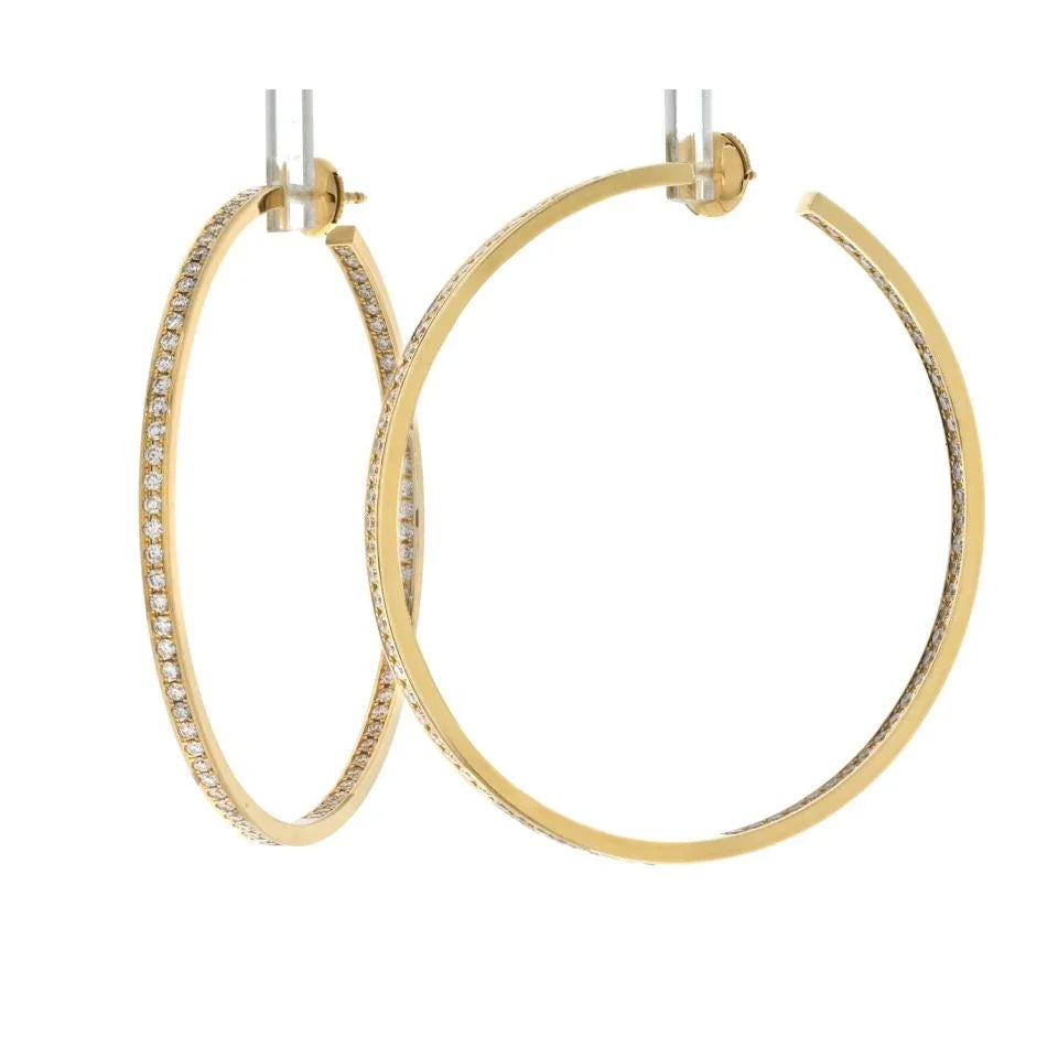 Carthttier 18K Yellow Gold 5.00cttw Round Diamond Large Hoop Earrings