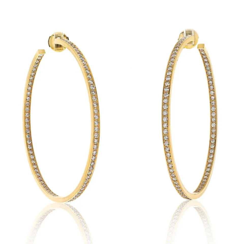 Carthttier 18K Yellow Gold 5.00cttw Round Diamond Large Hoop Earrings