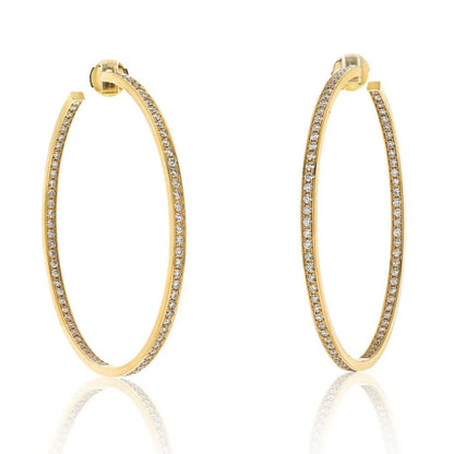 Carthttier 18K Yellow Gold 5.00cttw Round Diamond Large Hoop Earrings