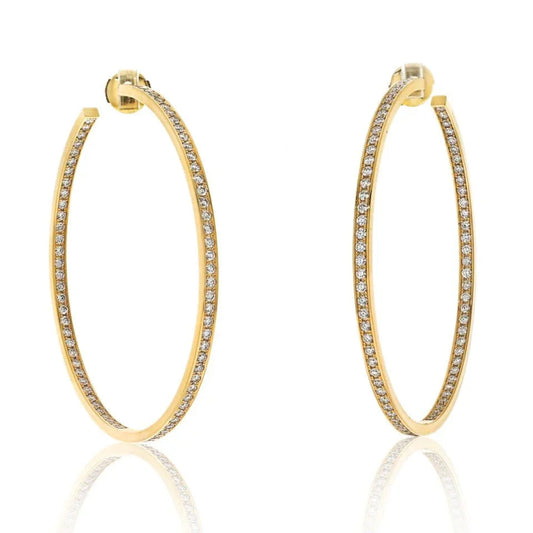 Carthttier 18K Yellow Gold 5.00cttw Round Diamond Large Hoop Earrings