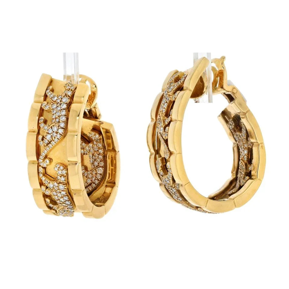 Carthttier Platinum & 18K Yellow Gold Walking Pantheres Diamond Hoop Earrings