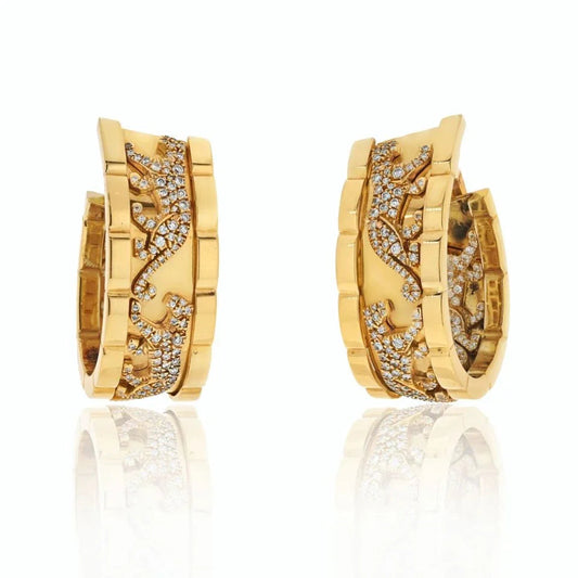 Carthttier Platinum & 18K Yellow Gold Walking Pantheres Diamond Hoop Earrings