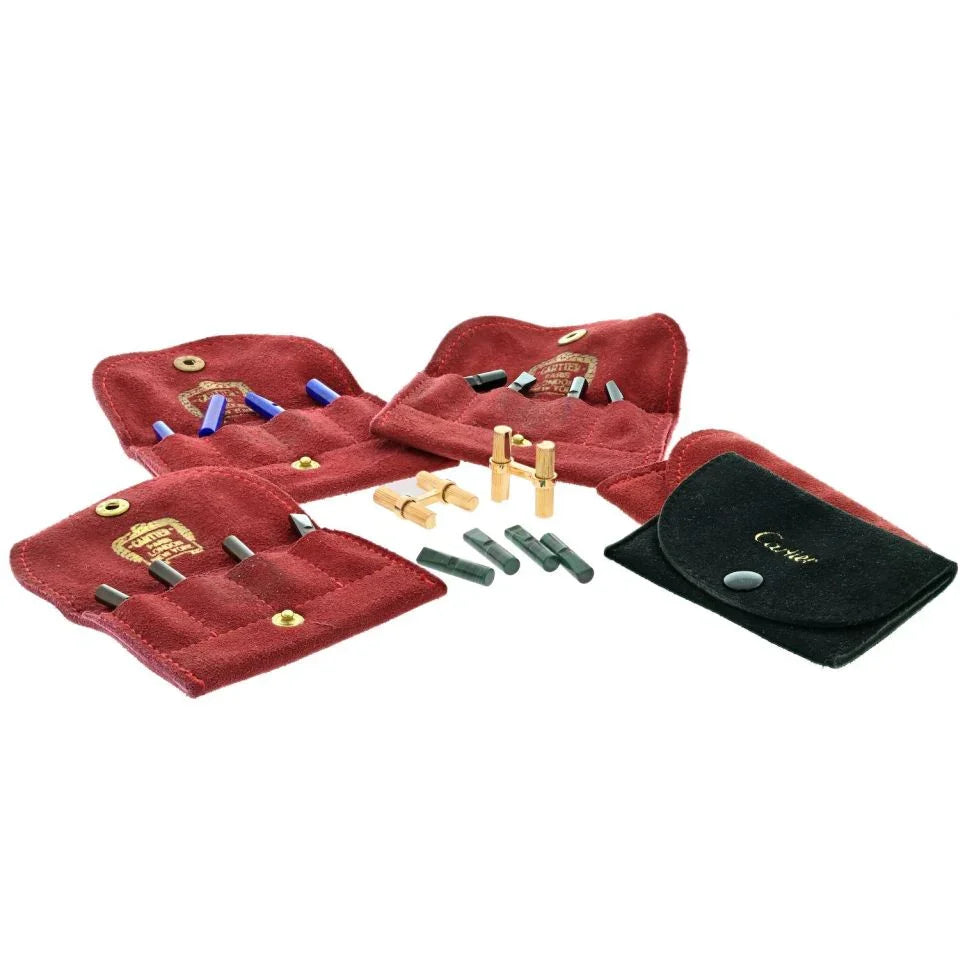 Carthttier 18K Yellow Gold Interchangable Malachite, Tiger Eye, Lapis, Onyx Cuff Links