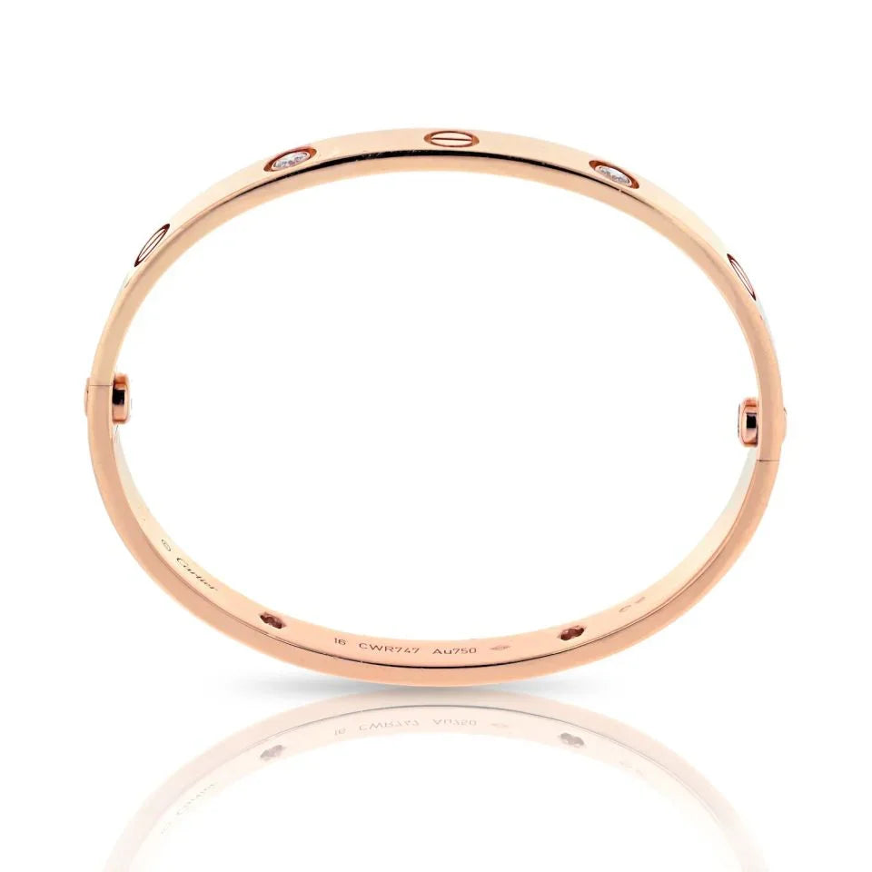 Carthttier Love 18K Rose Gold 4 Diamond Size 16 Bracelet