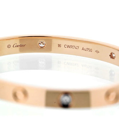 Carthttier Love 18K Rose Gold 4 Diamond Size 16 Bracelet
