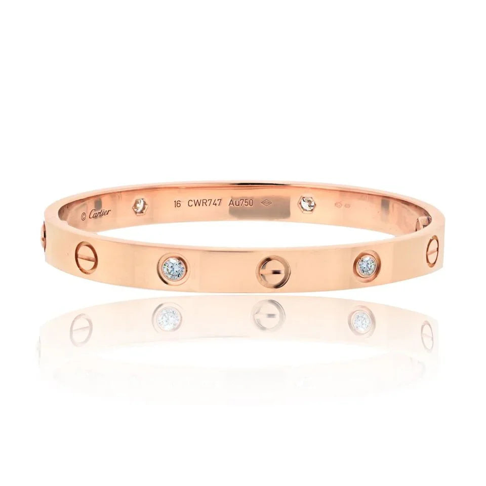 Carthttier Love 18K Rose Gold 4 Diamond Size 16 Bracelet