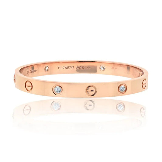 Carthttier Love 18K Rose Gold 4 Diamond Size 16 Bracelet