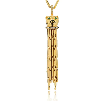 Carthttier 18K Yellow Gold Panthere Long Tassel Necklace