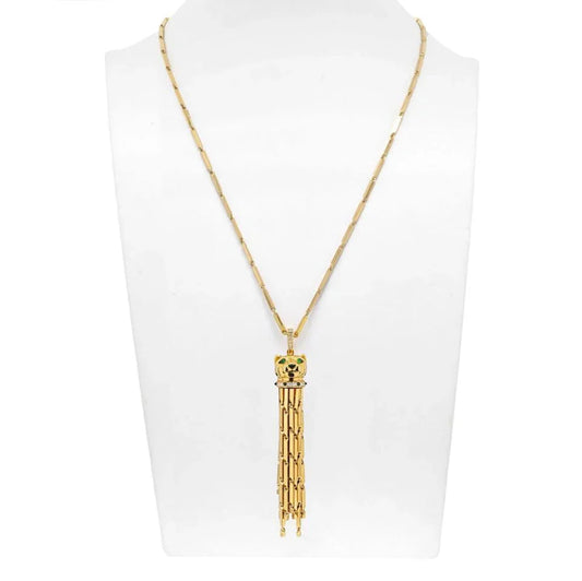 Carthttier 18K Yellow Gold Panthere Long Tassel Necklace