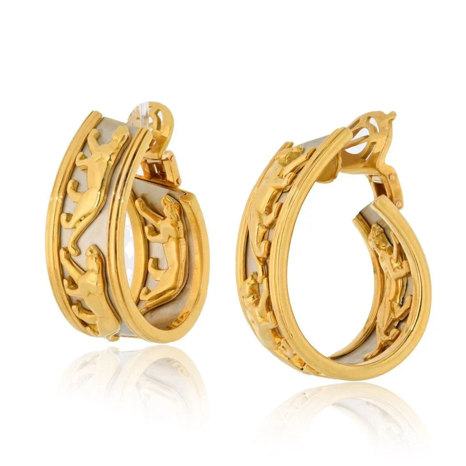 Carthttier Platinum & 18K Yellow Gold Walking Panthere Earrings