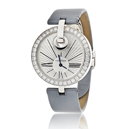 Carthttier 18K White Gold Captive 35mm Diamond Dial Ref 3120 Women Watch