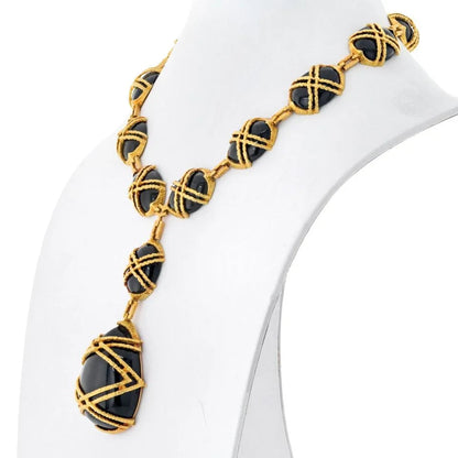 Carthttier 18K Yellow Gold 1969 Black Jade Necklace