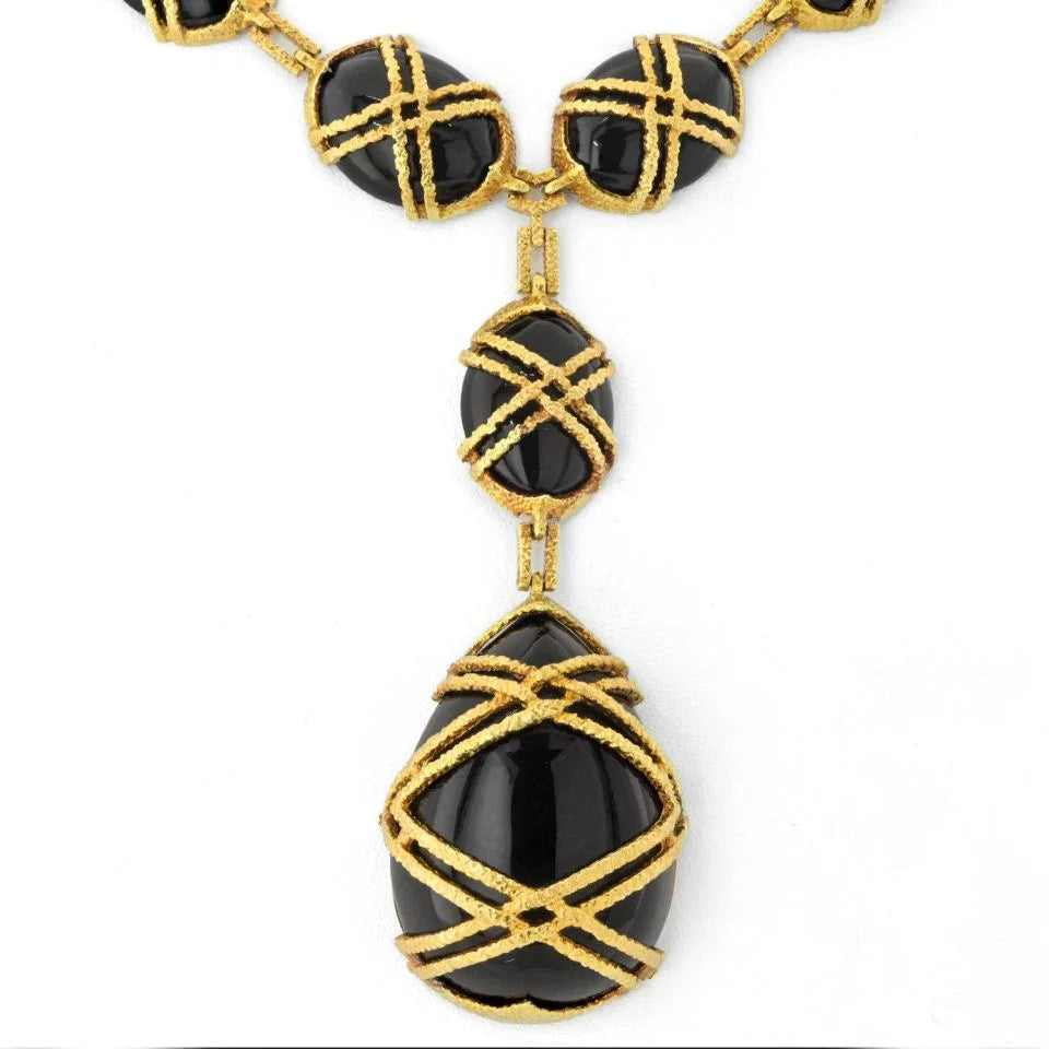 Carthttier 18K Yellow Gold 1969 Black Jade Necklace