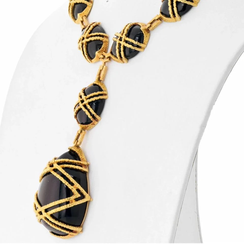 Carthttier 18K Yellow Gold 1969 Black Jade Necklace