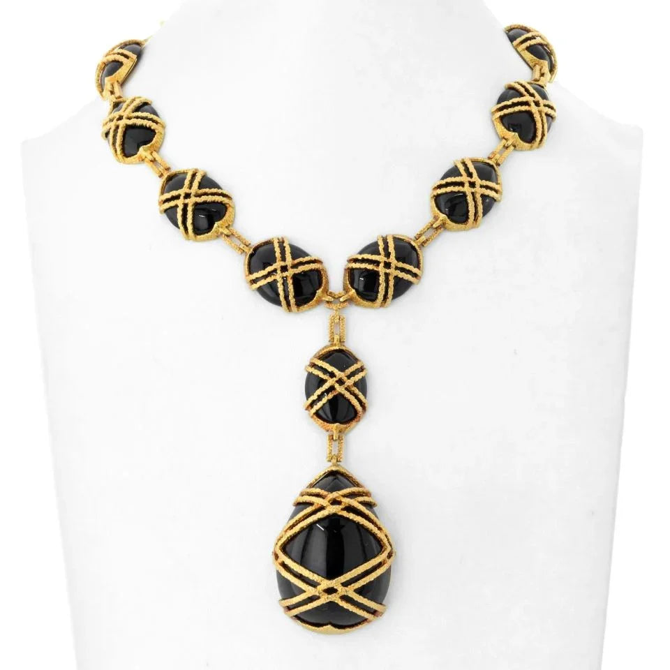 Carthttier 18K Yellow Gold 1969 Black Jade Necklace