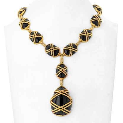 Carthttier 18K Yellow Gold 1969 Black Jade Necklace
