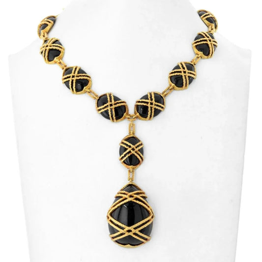 Carthttier 18K Yellow Gold 1969 Black Jade Necklace