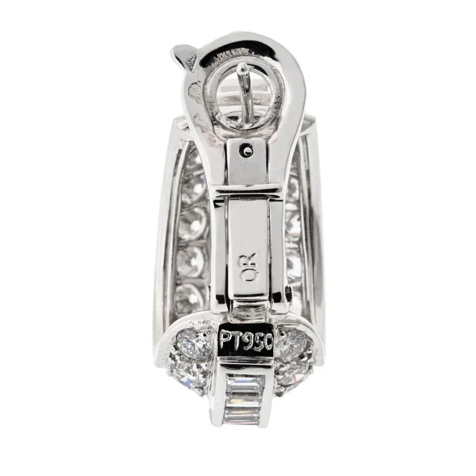 Carthttier Platinum 8.00cttw Diamond Huggie With Round And Baguette Earrings