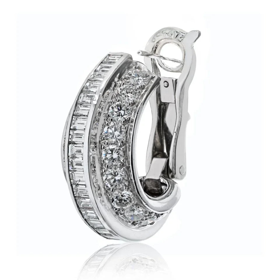 Carthttier Platinum 8.00cttw Diamond Huggie With Round And Baguette Earrings