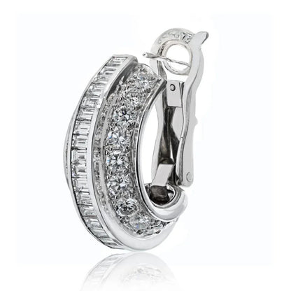 Carthttier Platinum 8.00cttw Diamond Huggie With Round And Baguette Earrings