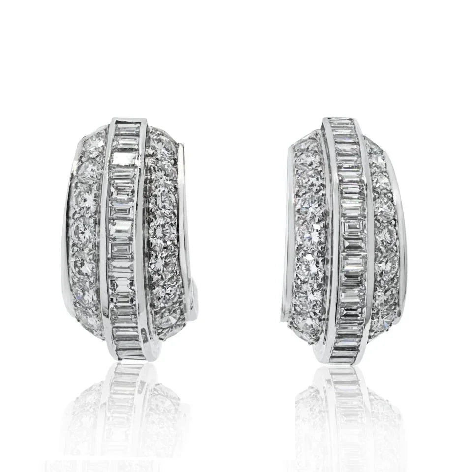 Carthttier Platinum 8.00cttw Diamond Huggie With Round And Baguette Earrings