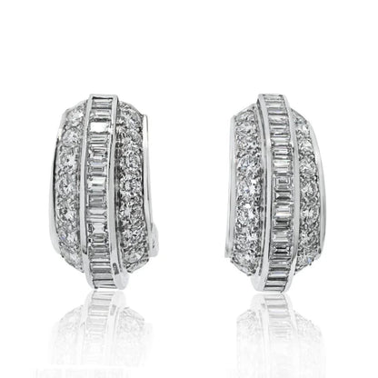 Carthttier Platinum 8.00cttw Diamond Huggie With Round And Baguette Earrings