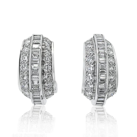 Carthttier Platinum 8.00cttw Diamond Huggie With Round And Baguette Earrings