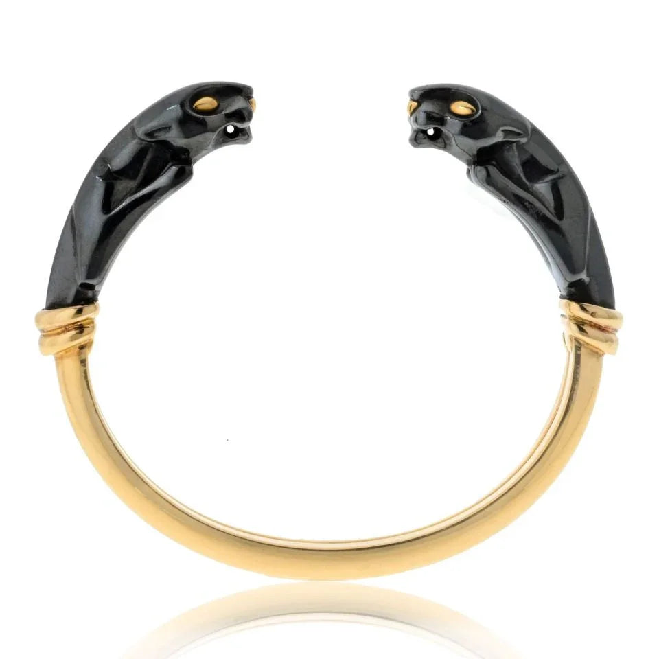 Carthttier 18K Yellow Gold Double Head Hematite Cuff Bracelet