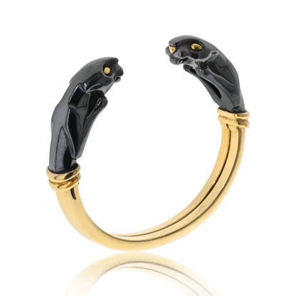 Carthttier 18K Yellow Gold Double Head Hematite Cuff Bracelet