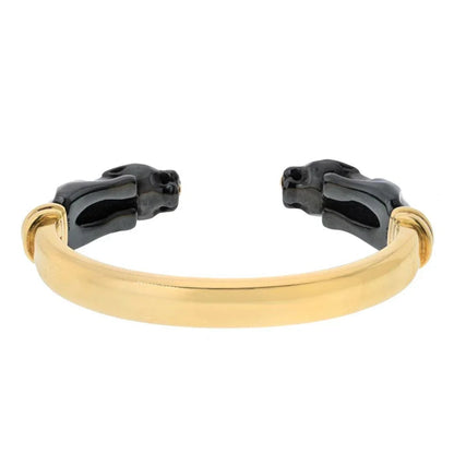 Carthttier 18K Yellow Gold Double Head Hematite Cuff Bracelet