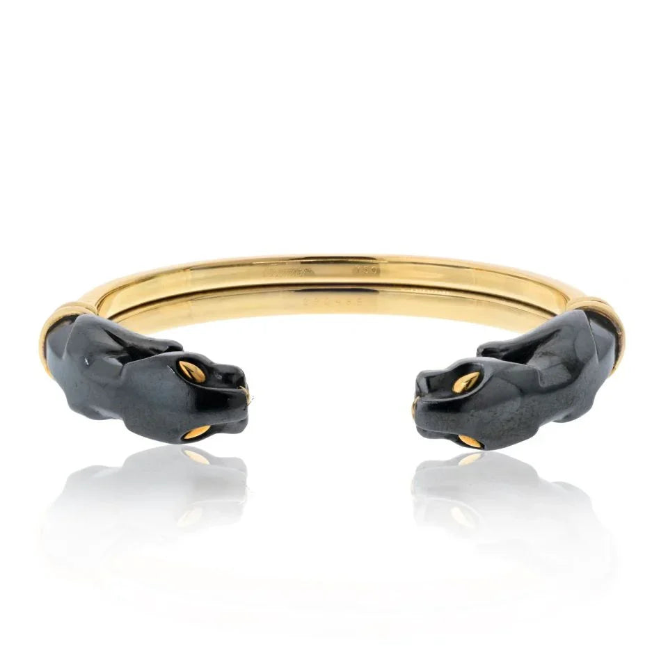 Carthttier 18K Yellow Gold Double Head Hematite Cuff Bracelet