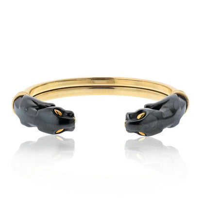 Carthttier 18K Yellow Gold Double Head Hematite Cuff Bracelet