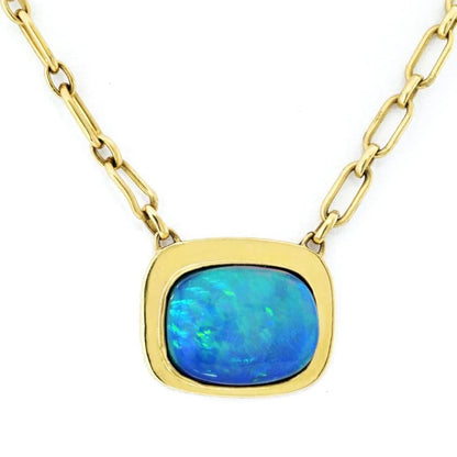 Carthttier 18K Yellow Gold 1970's Fire Opal Bezel Set Necklace