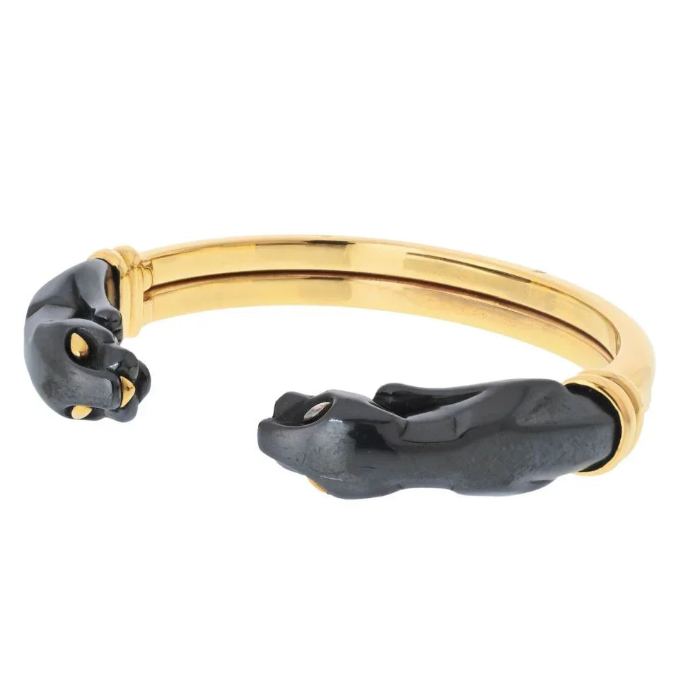 Carthttier Panthere 18K Yellow Gold Silverium Double Head Bracelet