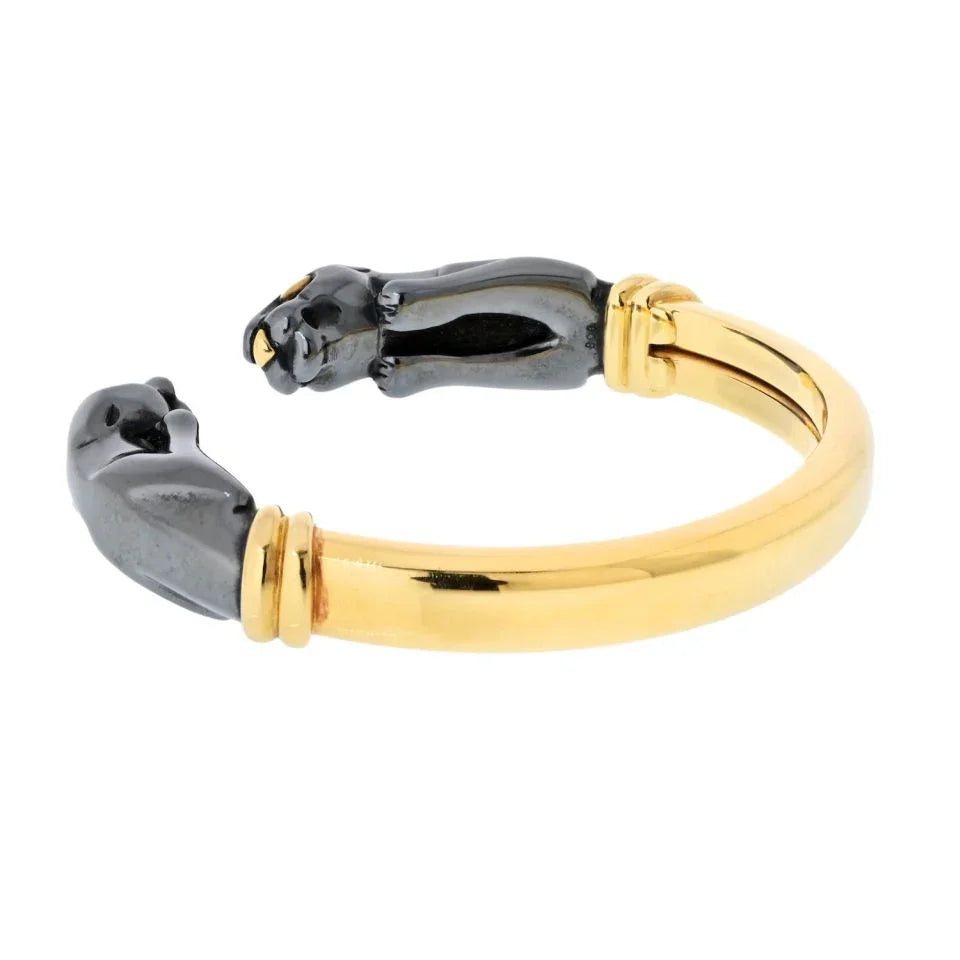 Carthttier Panthere 18K Yellow Gold Silverium Double Head Bracelet