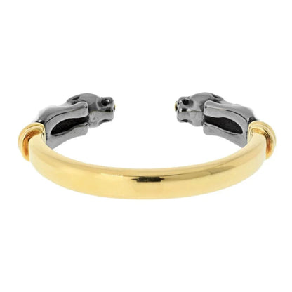 Carthttier Panthere 18K Yellow Gold Silverium Double Head Bracelet