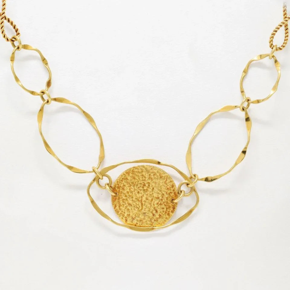 Carthttier 18K Yellow Gold 1970's Wire Twist Disk Chain Necklace