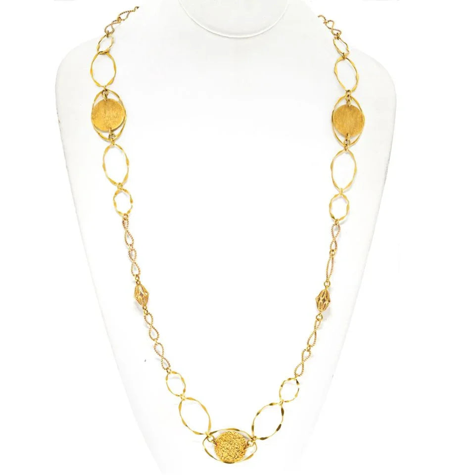 Carthttier 18K Yellow Gold 1970's Wire Twist Disk Chain Necklace