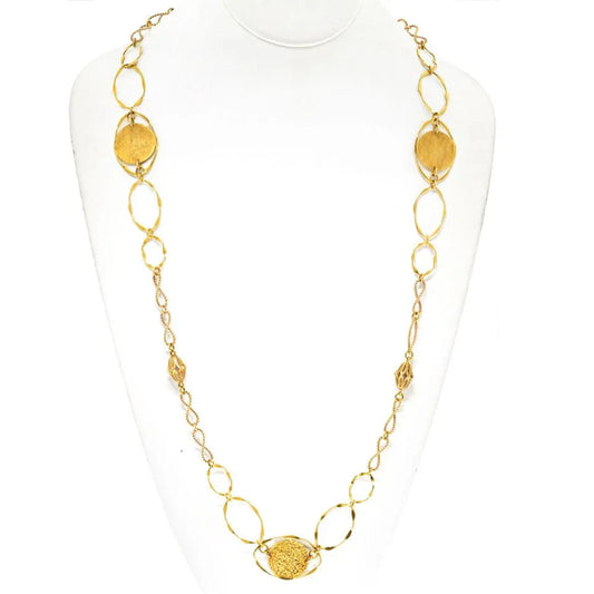 Carthttier 18K Yellow Gold 1970's Wire Twist Disk Chain Necklace