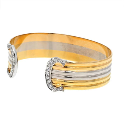 Carthttier 18K Tri Color Double C Diamond Open Cuff Bracelet
