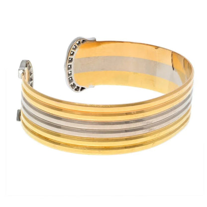 Carthttier 18K Tri Color Double C Diamond Open Cuff Bracelet