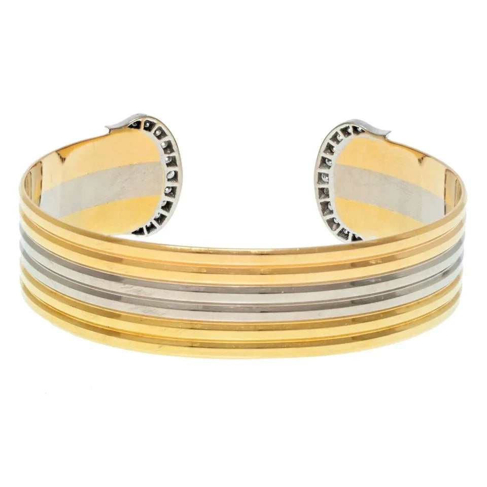 Carthttier 18K Tri Color Double C Diamond Open Cuff Bracelet