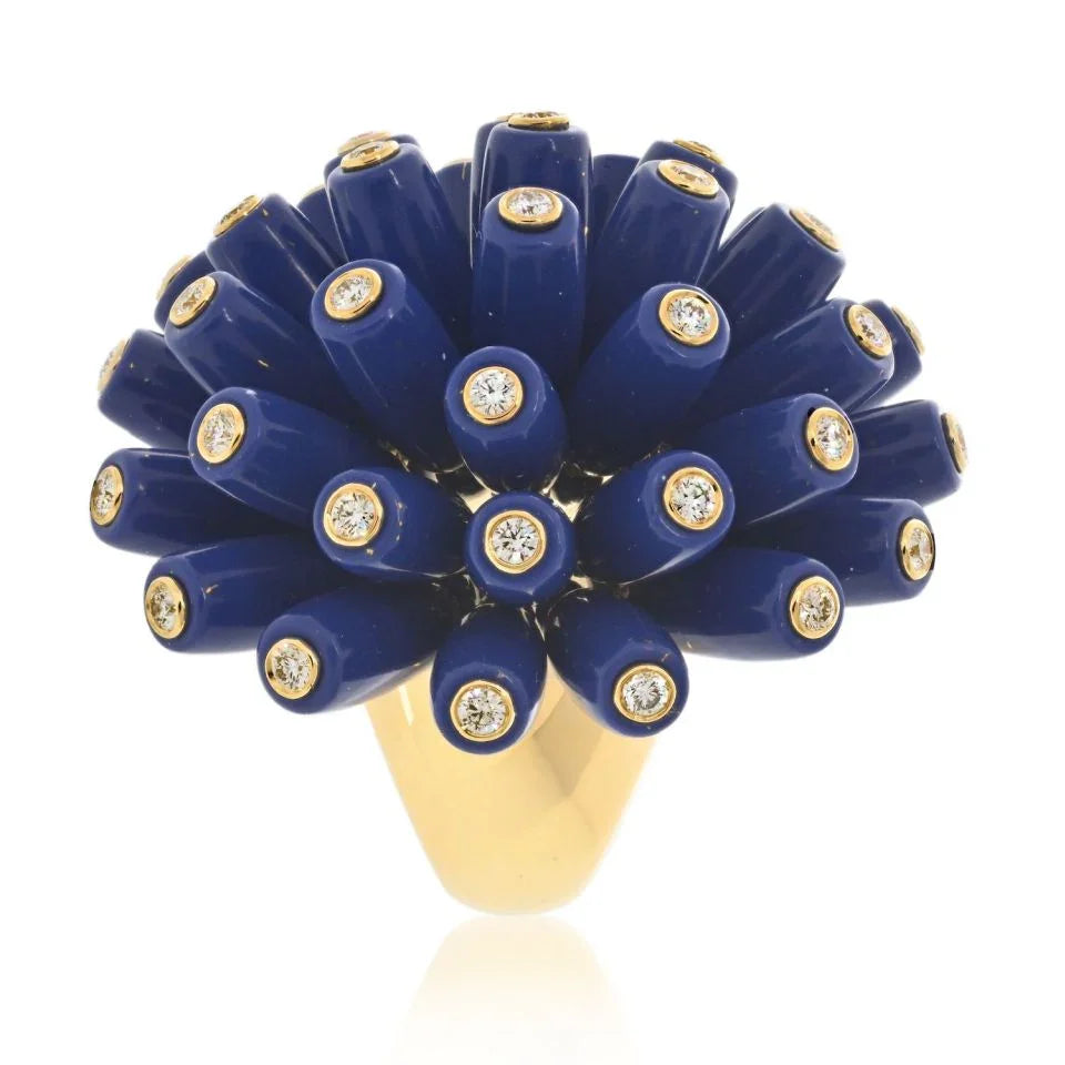 Carthttier Paris Nouvelle Vague 18K Yellow Gold Blue Lapis And Diamond Ring