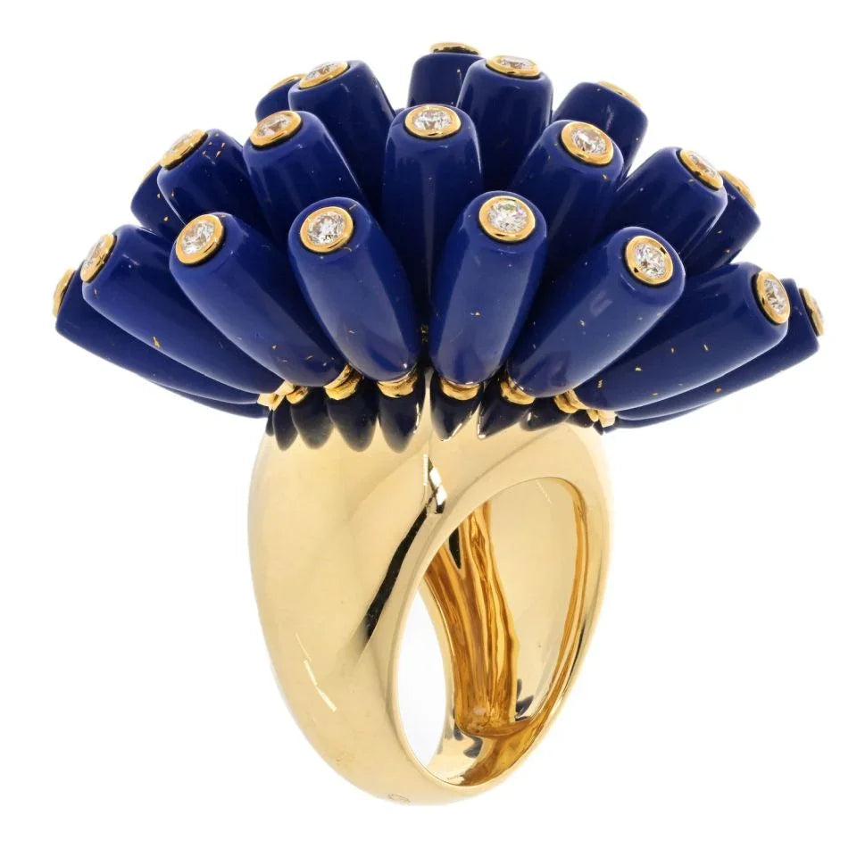 Carthttier Paris Nouvelle Vague 18K Yellow Gold Blue Lapis And Diamond Ring