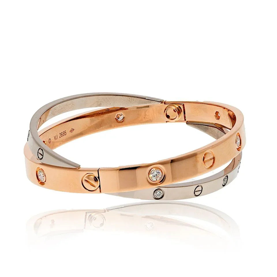 Carthttier 18K White And Rose Gold Love 12 Diamonds Size 17 Bracelet