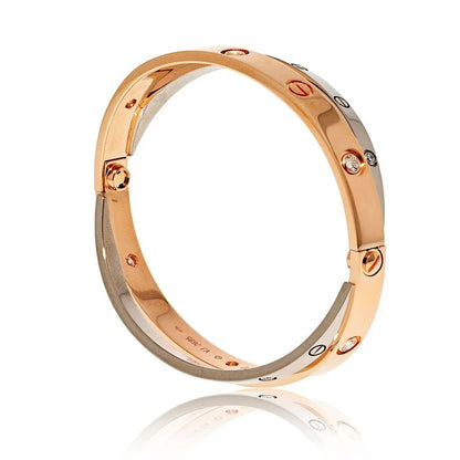 Carthttier 18K White And Rose Gold Love 12 Diamonds Size 17 Bracelet