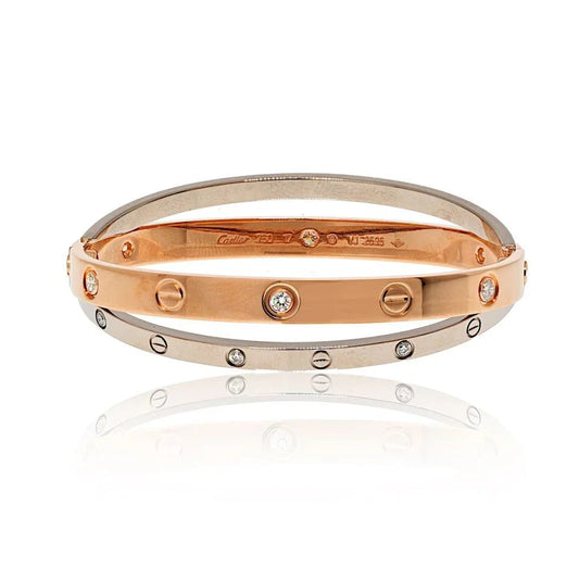 Carthttier 18K White And Rose Gold Love 12 Diamonds Size 17 Bracelet